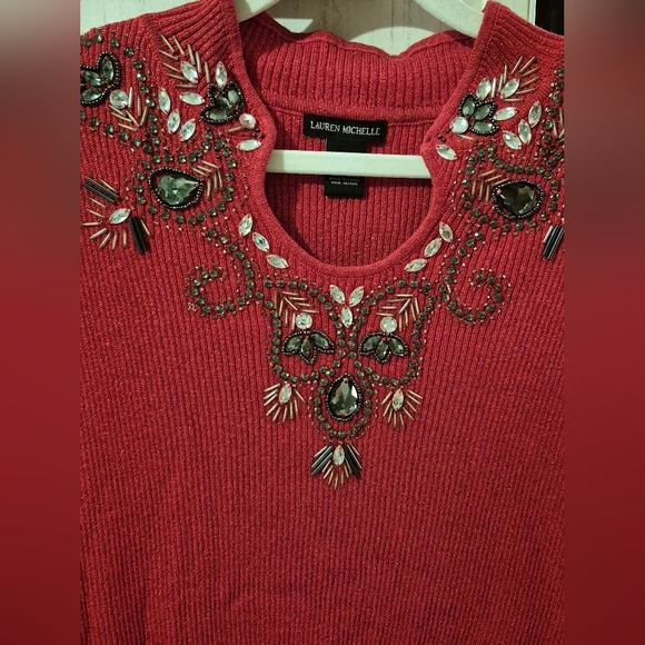 Lauren Michelle Red Embellished Sweater,  XL - Picture 3 of 3